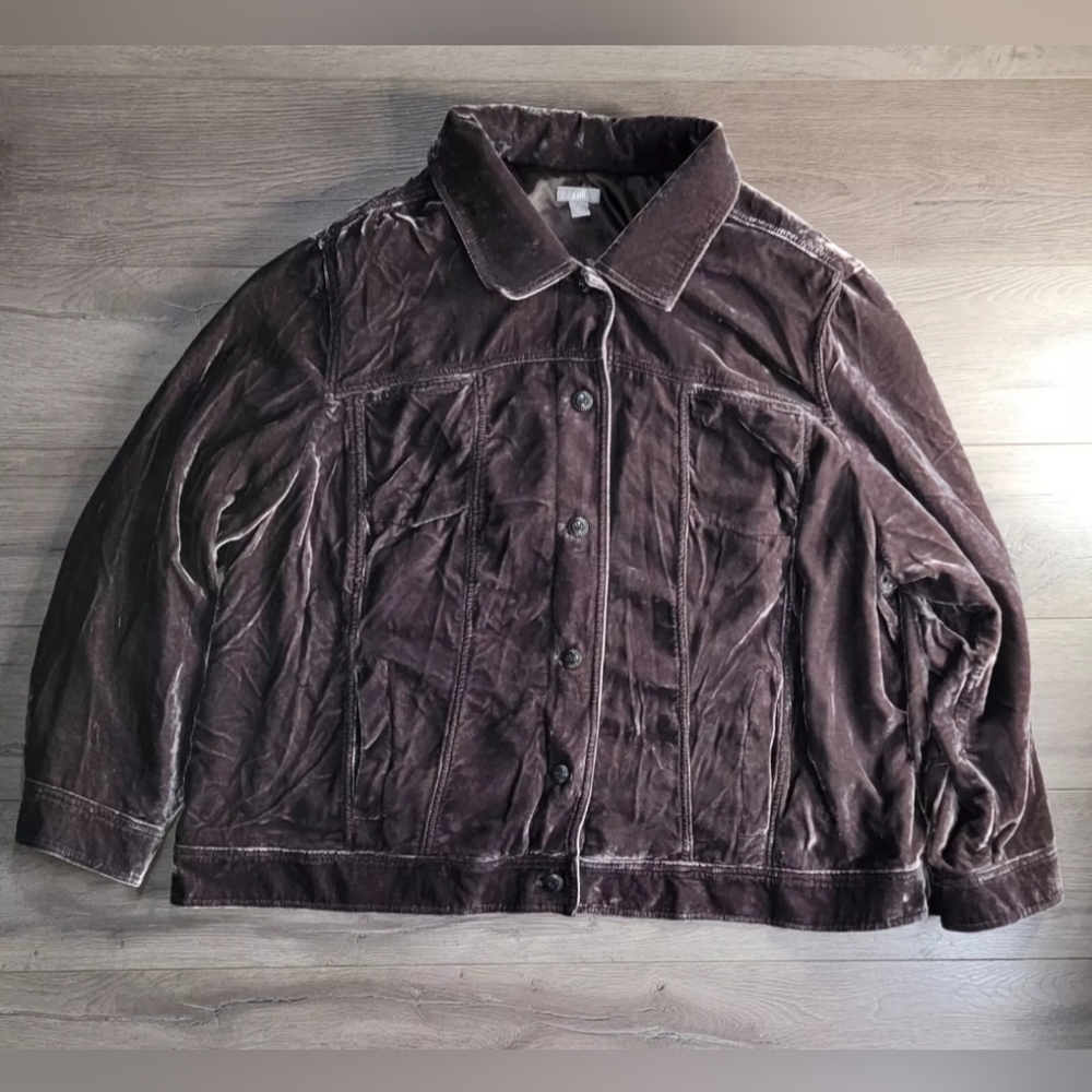 J.Jill Women's Soft Velour Button Up Jacket 82%Rayon 18%Silk Size:4X Color:Brown